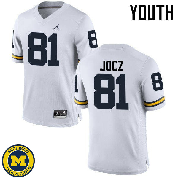 Youth Michigan Wolverines #81 Michael Jocz White NCAA Football Jersey